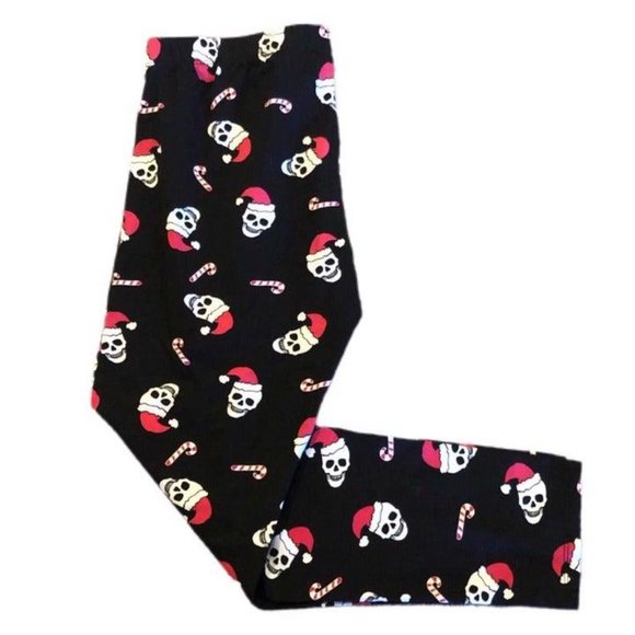 Christmas Santa Skull Black Red and White Leggings - Picture 4 of 5